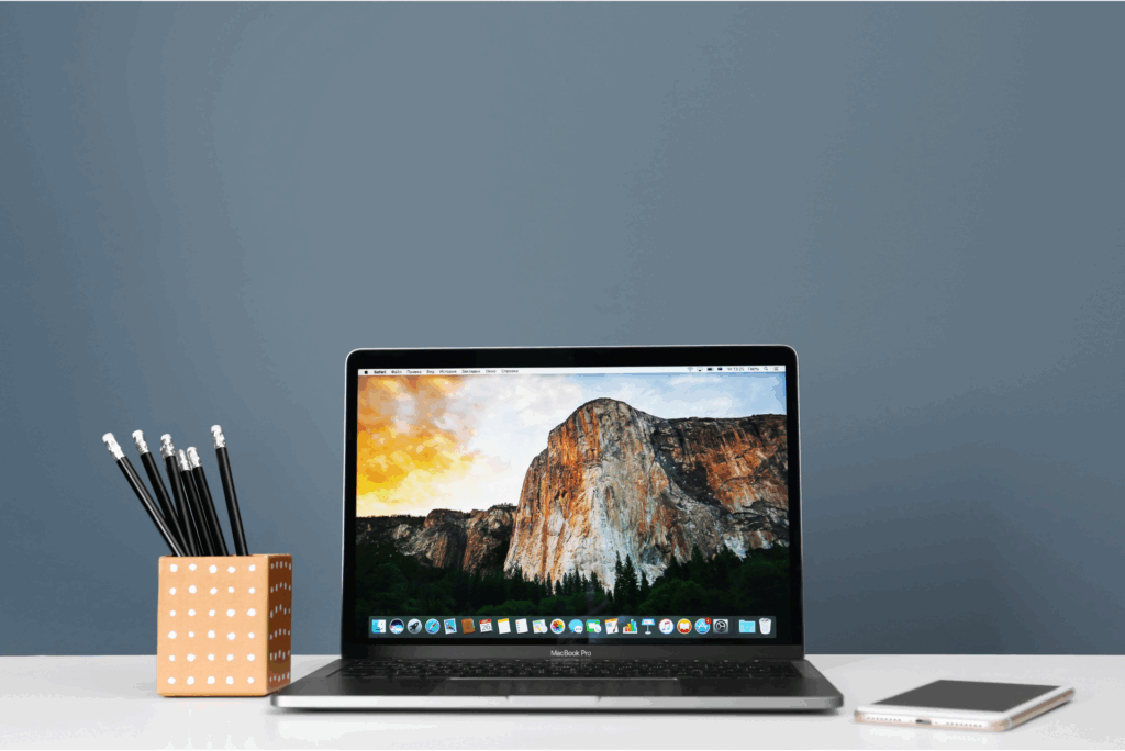 corporate screensaver on a laptop